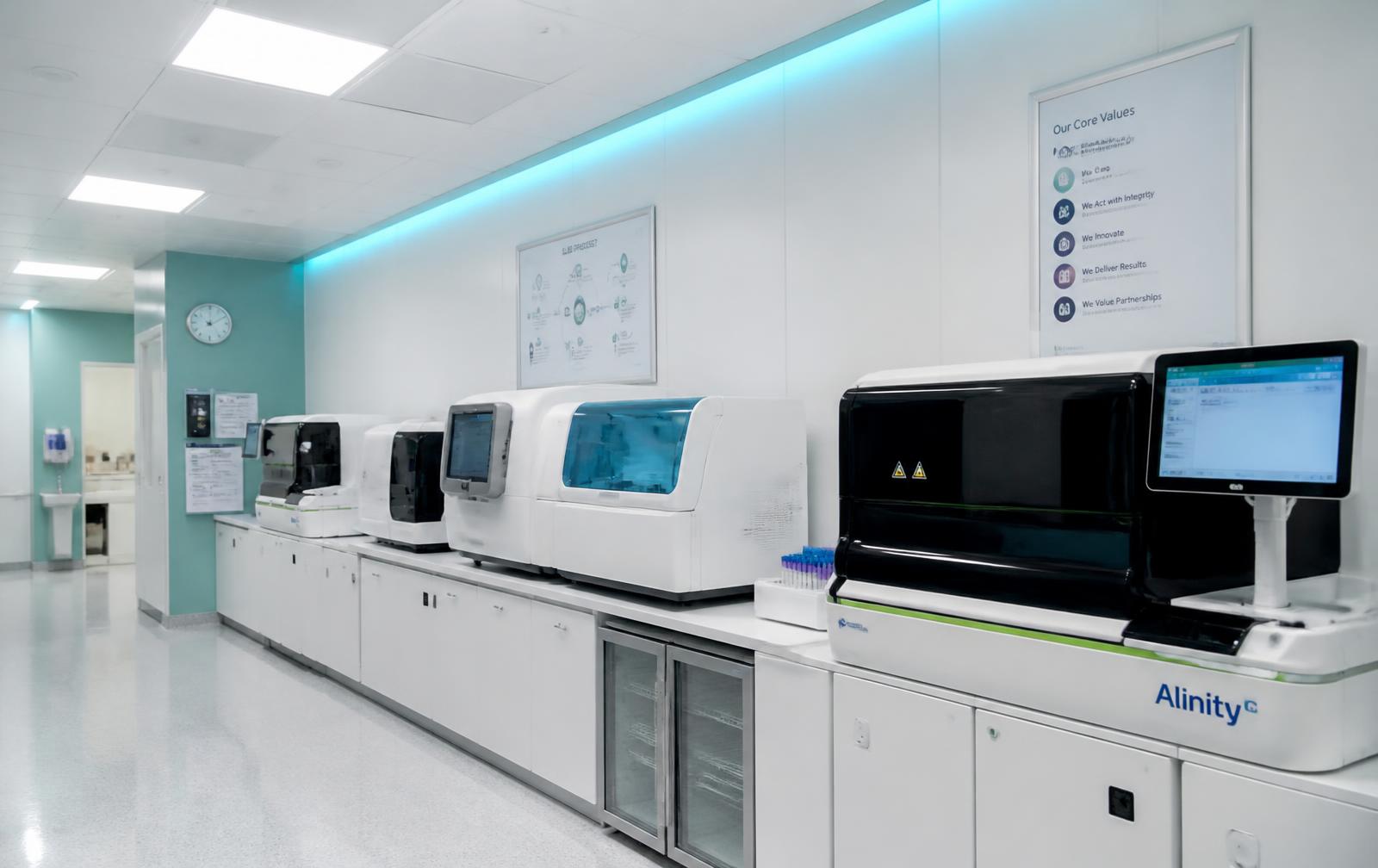 Hospital laboratory equipment room with diagnostic machines